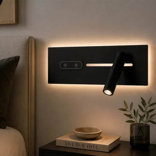 Applique LED 10W dimmable tactile noire orientée vers la droite | Lúzete