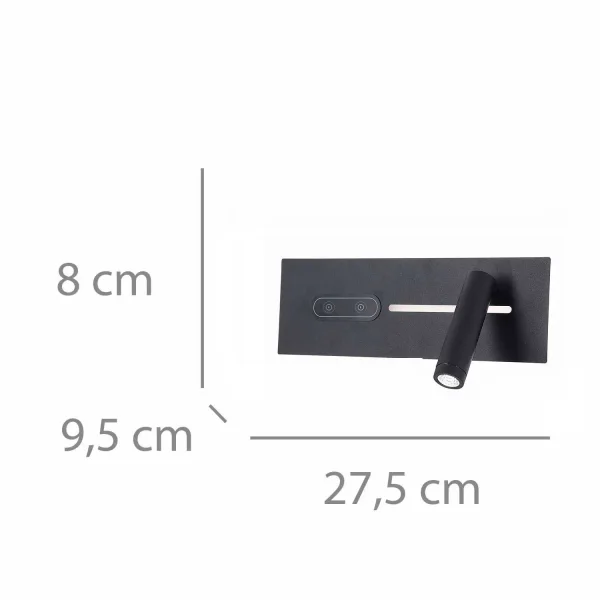 APPLIQUE DE MUR LED 10W RÉGLABLE TACTILE NOIR ORIENTATION DROITE