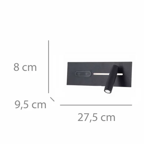 APPLIQUE DE MUR LED 10W RÉGLABLE TACTILE NOIR ORIENTATION DROITE