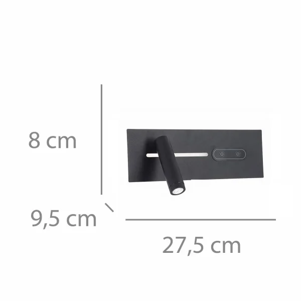 APPLIQUE DE MUR LED 10W RÉGLABLE TACTILE NOIR ORIENTATION GAUCHE
