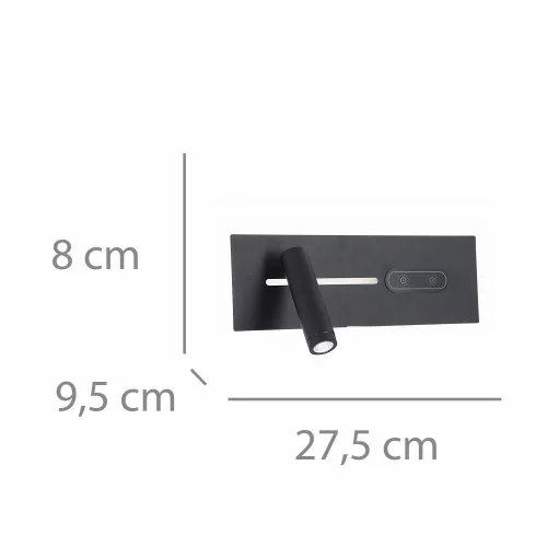 APPLIQUE DE MUR LED 10W RÉGLABLE TACTILE NOIR ORIENTATION GAUCHE