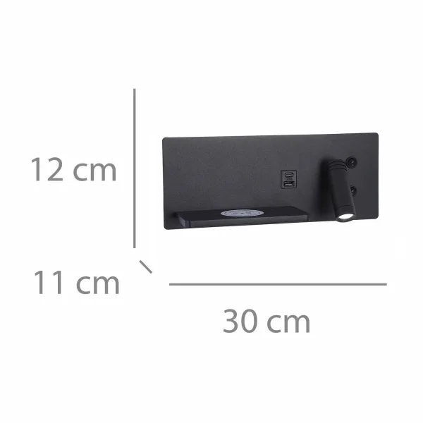 APPLIQUE DE MUR LED 8W RÉGLABLE TACTILE NOIR ORIENTATION DROITE