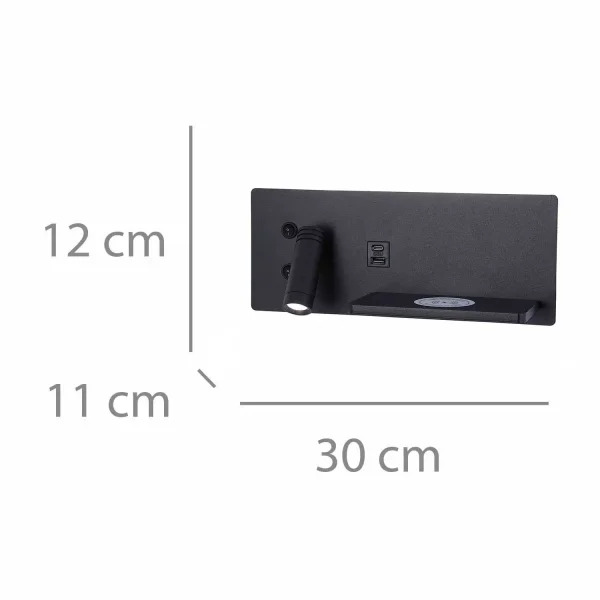 APPLIQUE DE MUR LED 8W RÉGLABLE TACTILE NOIR ORIENTATION GAUCHE