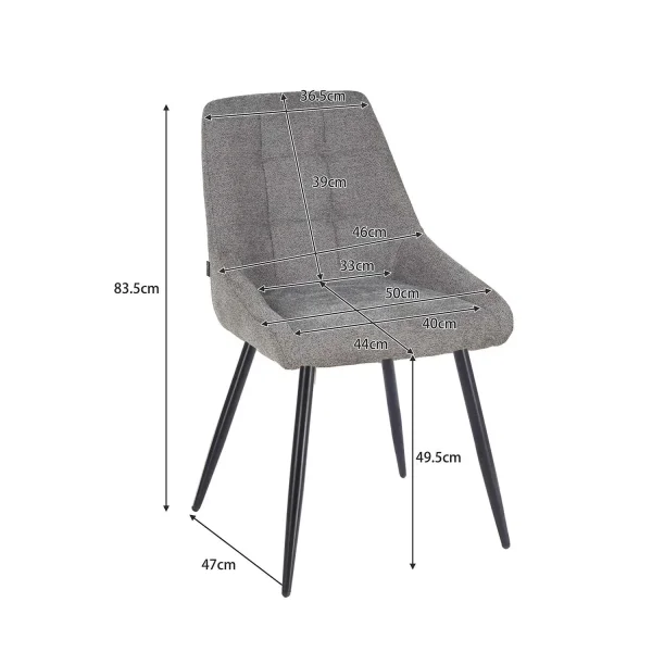 CHAISE DE SALLE À MANGER REMBOURRÉE GRISE À 4 PIEDS NOIRS WESKA