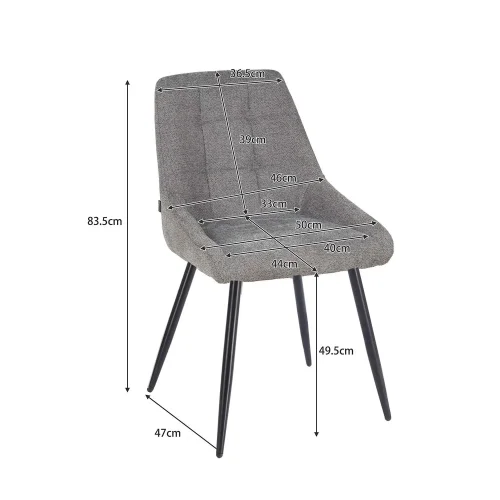 CHAISE DE SALLE À MANGER REMBOURRÉE GRISE À 4 PIEDS NOIRS WESKA