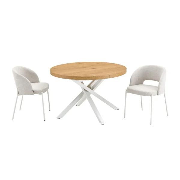 TABLE RONDE EXTENSIBLE EN BOIS AVEC PIEDS BLANCS NORDEN