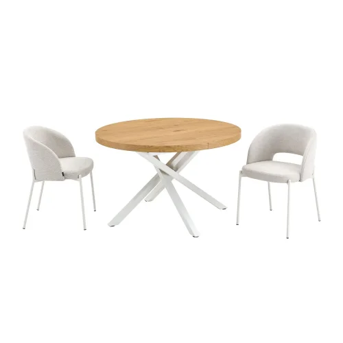TABLE RONDE EXTENSIBLE EN BOIS AVEC PIEDS BLANCS NORDEN