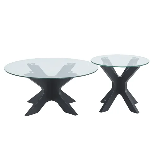 SET 2 TABLES D’APPOINT RONDES HARU EN VERRE