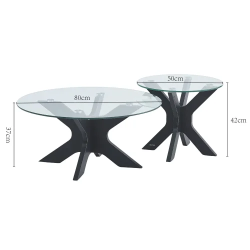 SET 2 TABLES D’APPOINT RONDES HARU EN VERRE