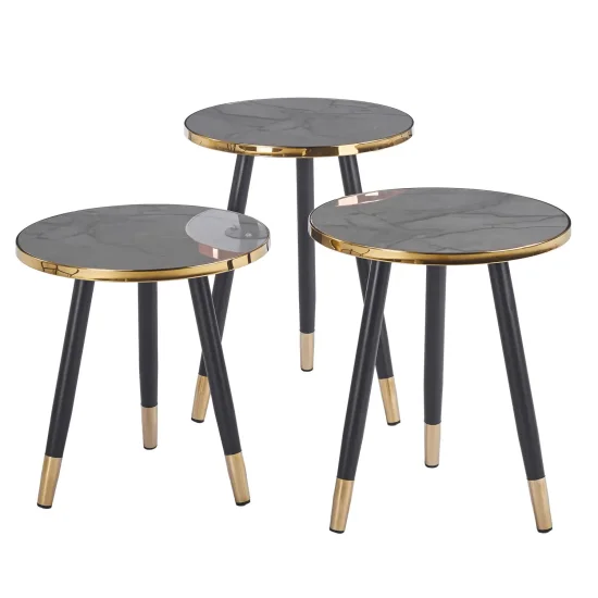 SET 3 TABLES D'APPOINT TOWA NOIR/OR