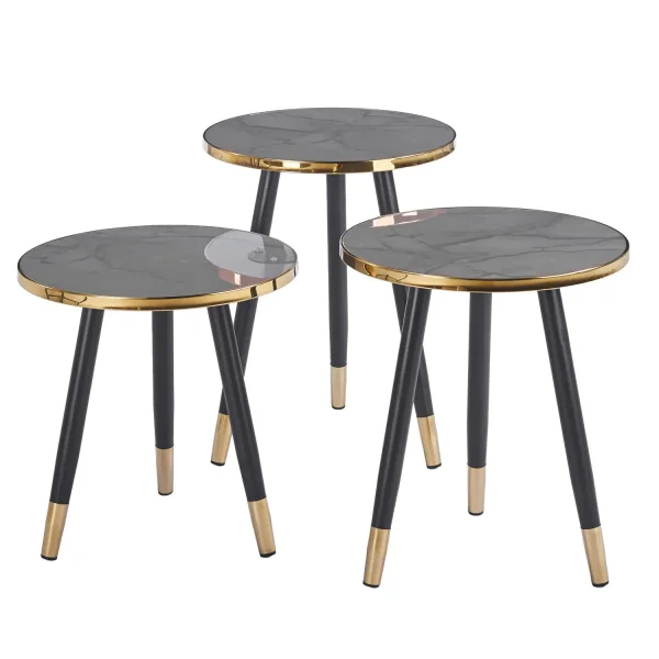 SET 3 TABLES D'APPOINT TOWA NOIR/OR