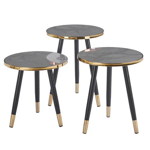 SET 3 TABLES D'APPOINT TOWA NOIR/OR