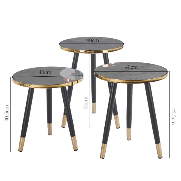SET 3 TABLES D'APPOINT TOWA NOIR/OR