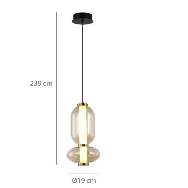 SUSPENSION LED 11W CCT EN VERRE AMBRÉ SOLENE