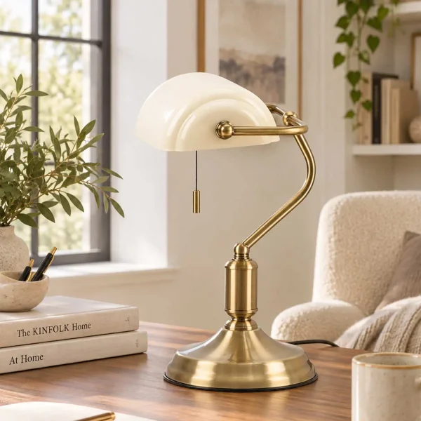 LAMPE DE BANQUIER E27 BEIGE BRILLANT