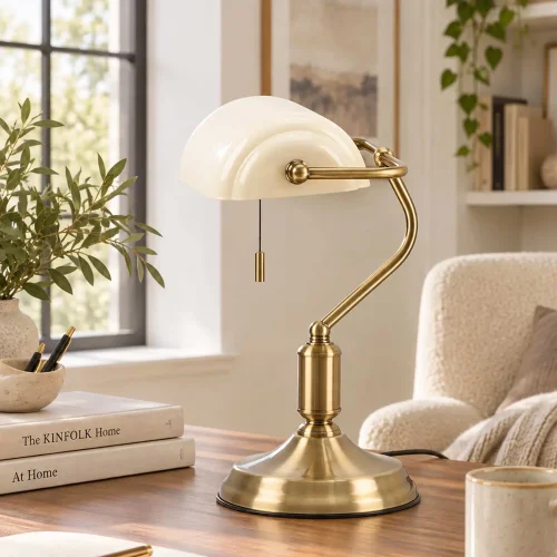 LAMPE DE BANQUIER E27 BEIGE BRILLANT