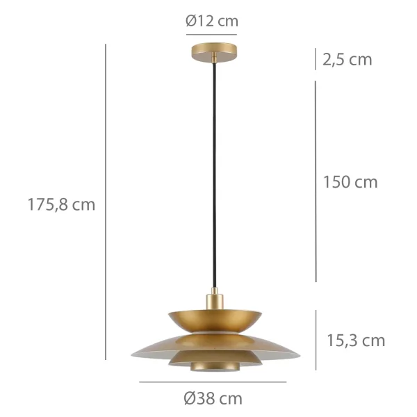LAMPE DE PLAFOND 1 LUMIÈRE E27 DORÉE Ø38 CM ORNELLA