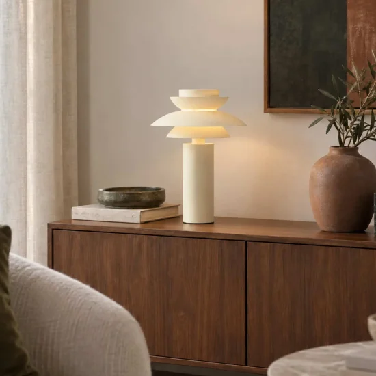 LAMPE DE TABLE 1 LUMIÈRE E27 BEIGE Ø30 CM ORNELLA