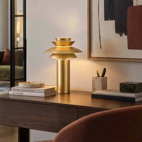 LAMPE DE TABLE 1 LUMIÈRE E27 DORÉE Ø30 CM ORNELLA