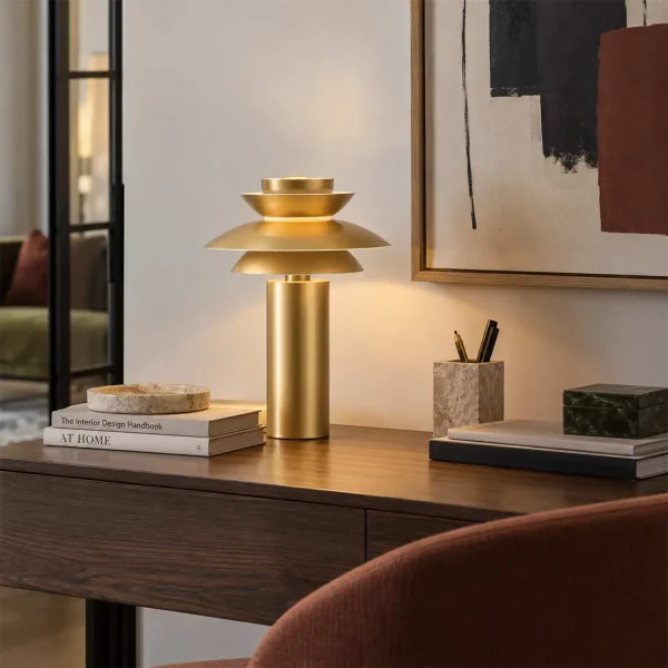 LAMPE DE TABLE 1 LUMIÈRE E27 DORÉE Ø30 CM ORNELLA