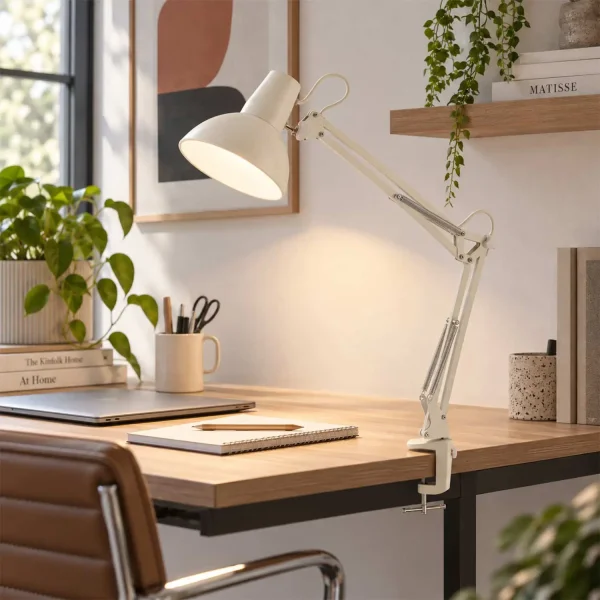 LAMPE MULTIFONCTION DE TABLE, MURALE ET À PINCE EN ACIER BLANC