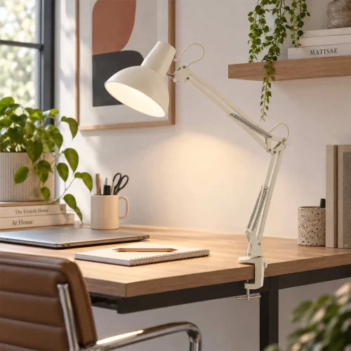 LAMPE MULTIFONCTION DE TABLE, MURALE ET À PINCE EN ACIER BLANC