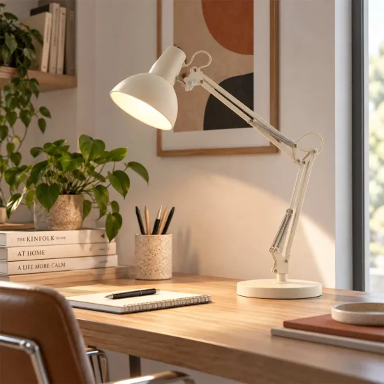 LAMPE MULTIFONCTION DE TABLE, MURALE ET À PINCE EN ACIER BLANC