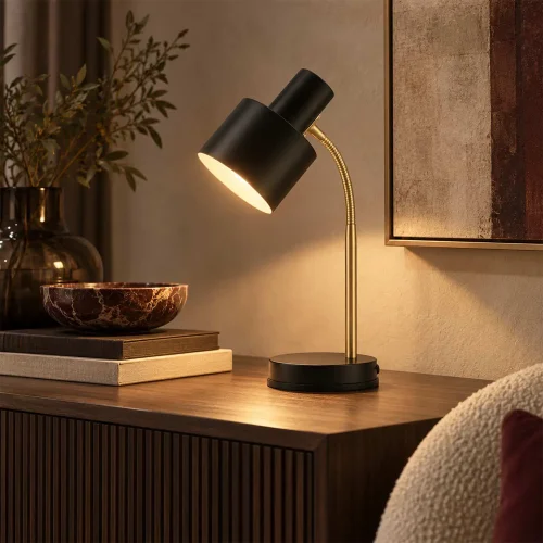 LAMPE DE TABLE E27 NOIRE ET DORÉE GEMMA