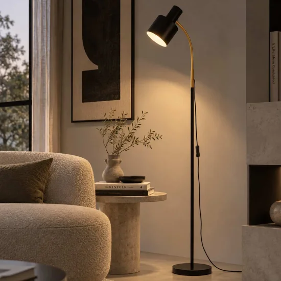 LAMPADAIRE E27 NOIR ET DORÉ GEMMA