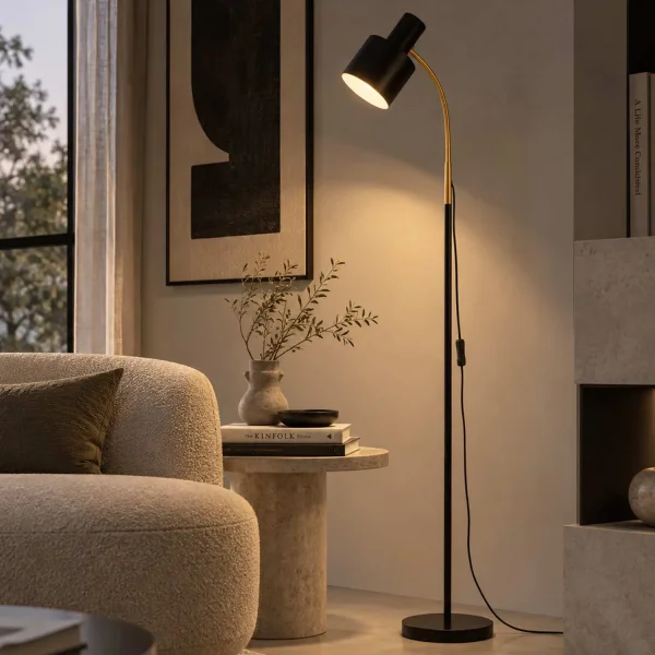 LAMPADAIRE E27 NOIR ET DORÉ GEMMA