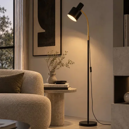 LAMPADAIRE E27 NOIR ET DORÉ GEMMA