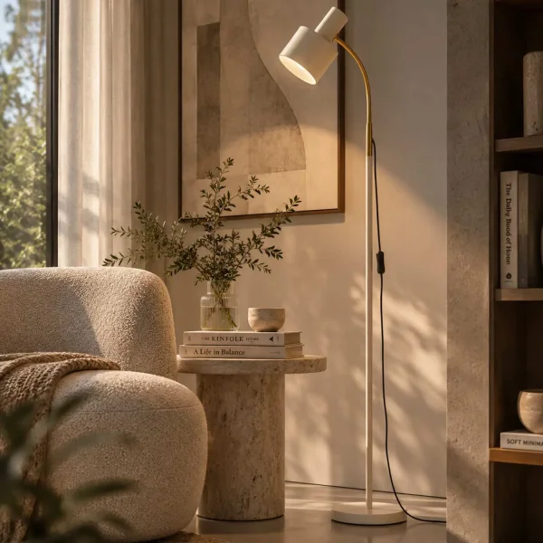 LAMPADAIRE E27 BEIGE ET DORÉ GEMMA