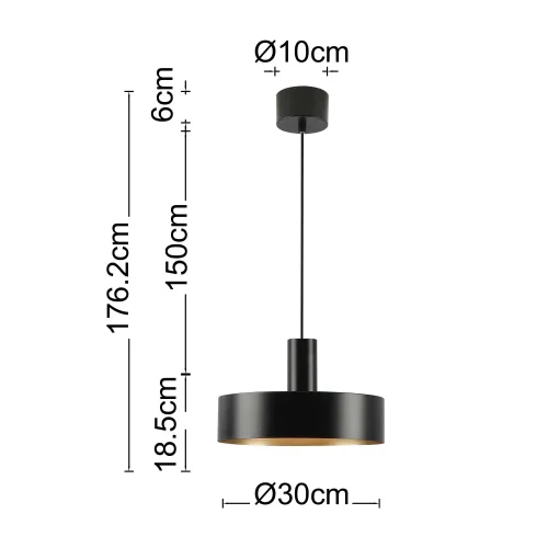 LAMPE DE PLAFOND E27 ACIER PEINT NOIR GEMMA
