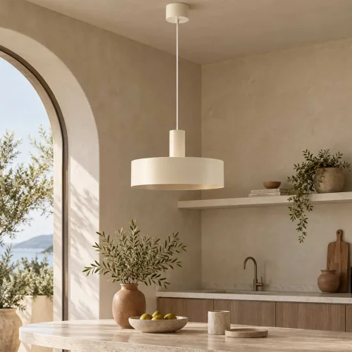 LAMPE DE PLAFOND E27 ACIER PEINT BEIGE GEMMA