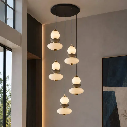 LAMPE DE PLAFOND LED 5 LUMIÈRES 50 W CCT EN CÉRAMIQUE ET VERRE HATHOR